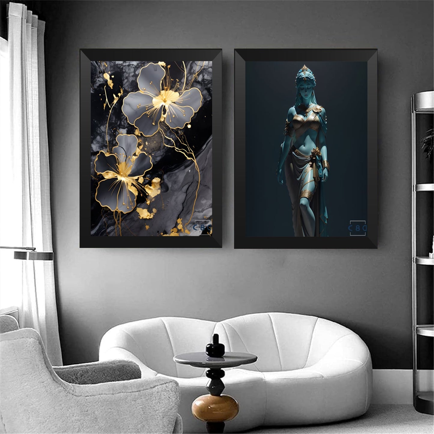 Cuadro de flor negra dorada