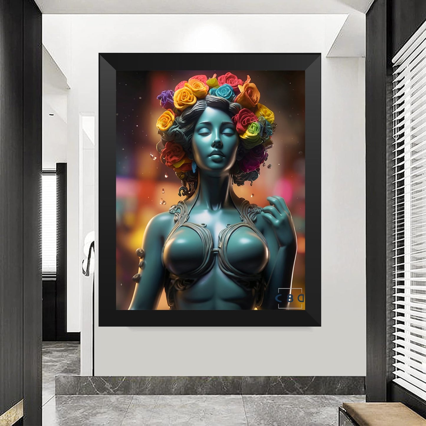 Cuadro mujer con sombrero de rosas